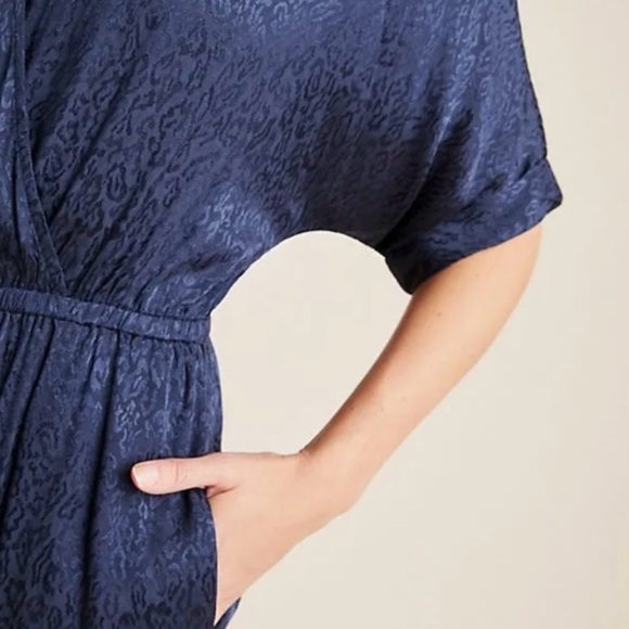 Maeve by Anthropologie Jacqueline Jacquard Leopard Jumpsuit Navy Blue Medium - Picture 2 of 14